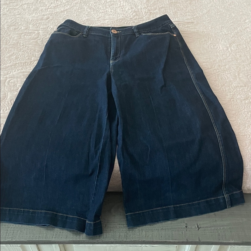 Dark Blue Wide-Leg Denim Culottes